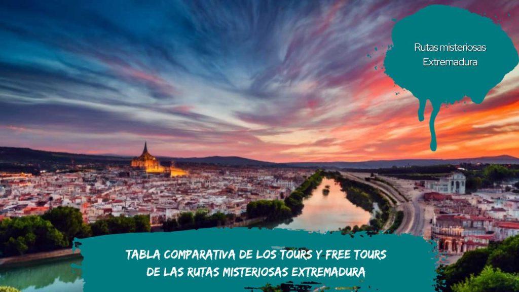 Tabla comparativa de los tours y free tours de las rutas misteriosas Extremadura