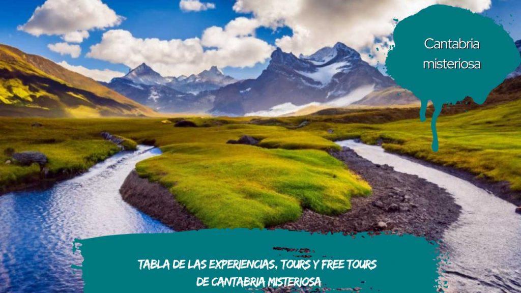 Tabla de las experiencias, tours y free tours de Cantabria misteriosa