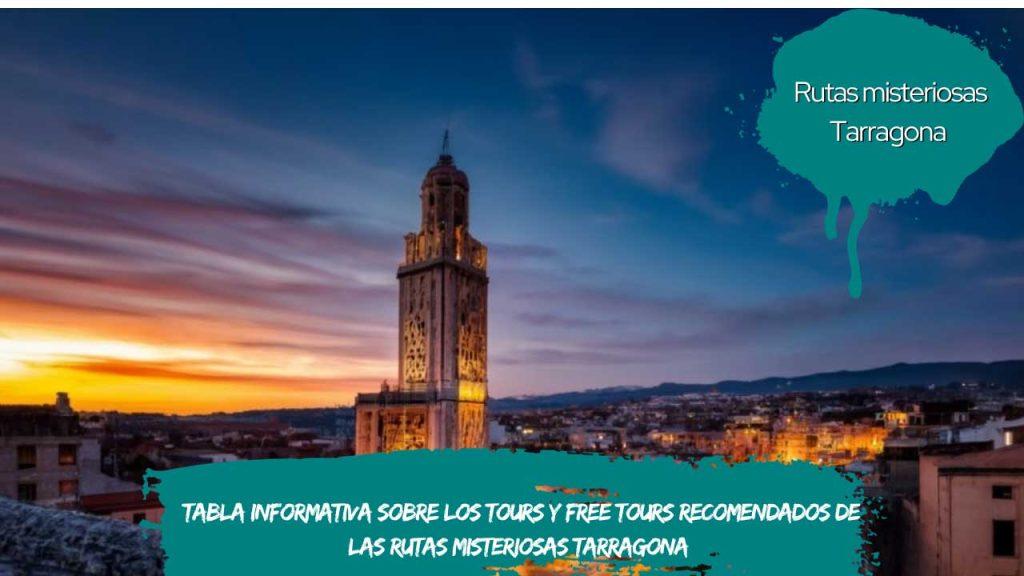 Tabla informativa sobre los tours y free tours recomendados de las rutas misteriosas Tarragona